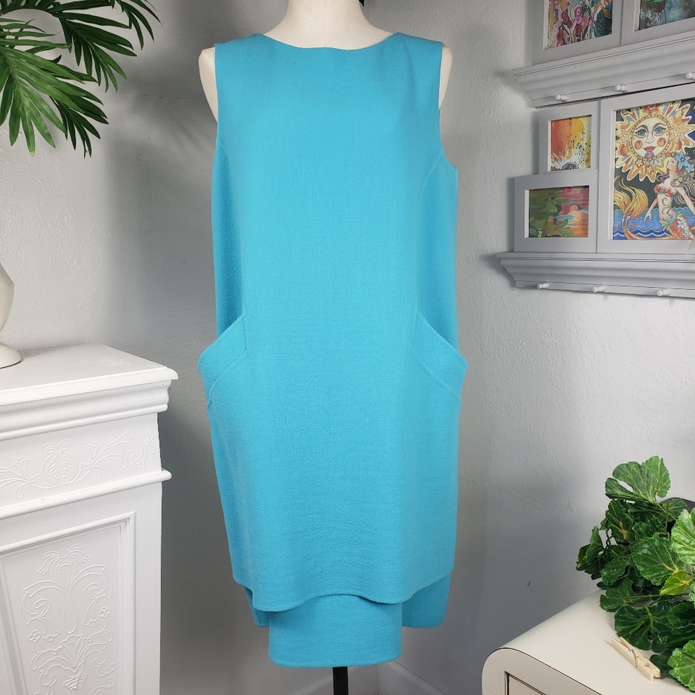 Oscar de la Renta Turquoise Shift w/ Big Deep Pockets - Minimalist Luxury 10